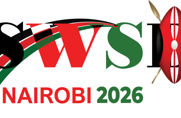 Logo for the Nairobi conference. SWSD in black red and green lettering, plus an african shield image