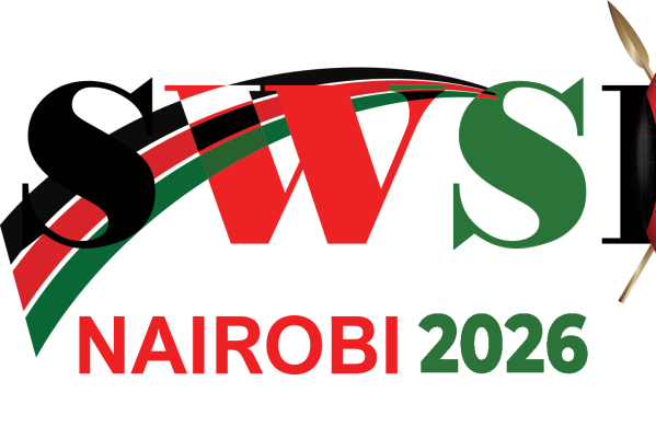 Logo for the Nairobi conference. SWSD in black red and green lettering, plus an african shield image