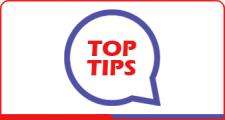 Speech bubble with "Top Tips" written inside