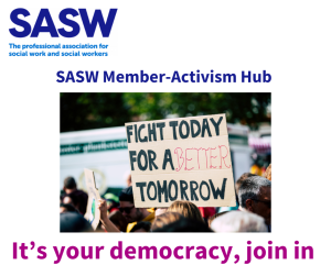 It's your democracy join in, the image has people protesting. 