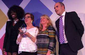 From left, award host Lorraine Pascale, Carole Goodman, BASW England national director Maris Stratulis and James Rook, CEO of Sanctuary Personnel