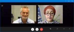 Photo of video call between Rory Truell and Amina Mohammed